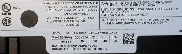 Siemens 3RV20314WA10 Motorbeveiligingsschakelaar 42-52a schroef S2