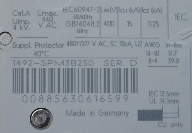 Allen-Bradley 1492-SPM3B250 circuit breaker 25 A, 3P, Trip B