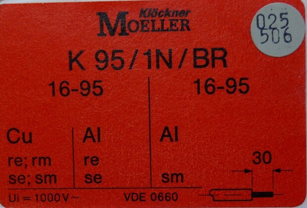 Klöckner Moeller K95/1 N/BR geïsoleerde terminal