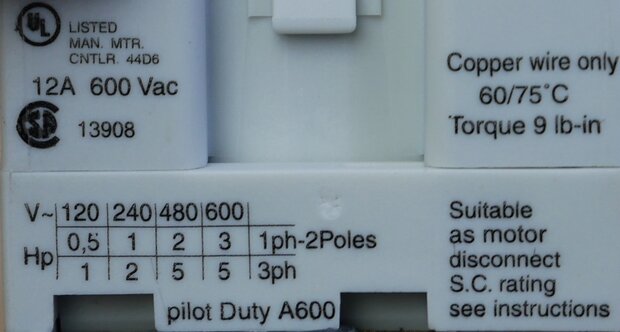 Allen Bradley 194L-E12-2501 control and load switch, 12A, 690VAC, 1P, 2 positions