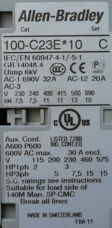 Allen-Bradley 100-C23E*10 magneetschakelaar 24V DC 3P 1NO