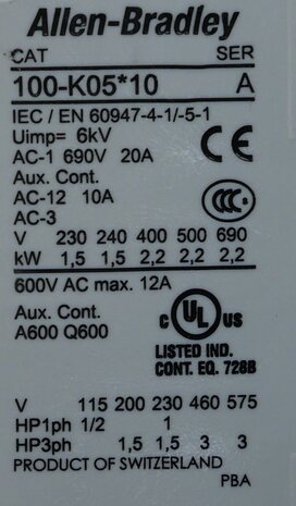Allen Bradley 100-K05DJ10 Mini contactor 2,2KW 24VDC 1NO 3P