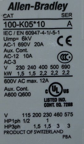 Allen Bradley 100-K05DJ10 Mini magneetschakelaar 2,2KW 24VDC 1NO 3P