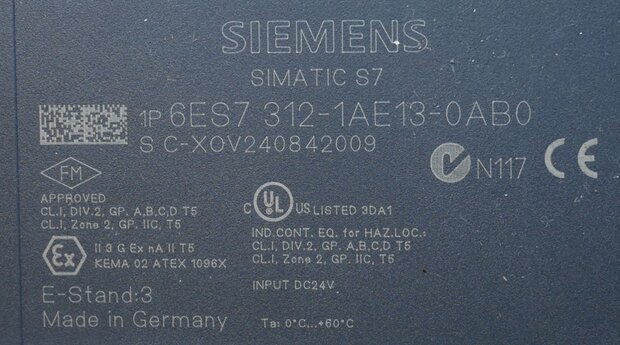 Siemens 6ES7312-1AE13-0AB0 CPU 312 Processor with MPI Interface