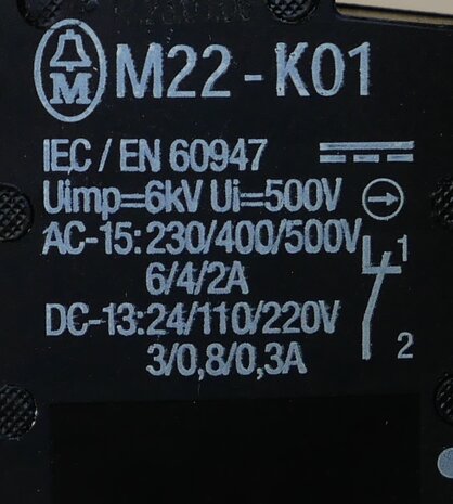 Moeller knop zwart stop knop met M22-K01 NC contact element