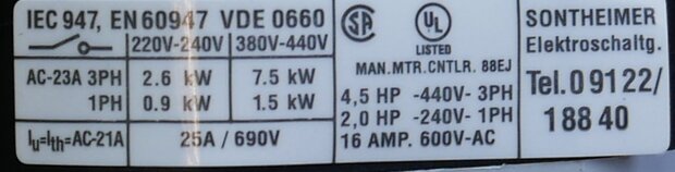 Sontheimer A 422235 on/off cam switch 25a 1 pole