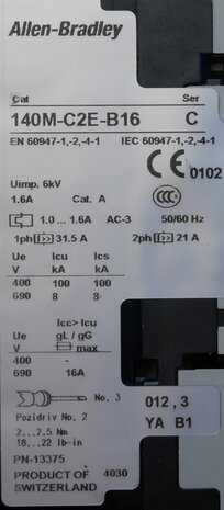 Allen Bradley 140M-C2E-B16 Motor Protection 1-1.6A