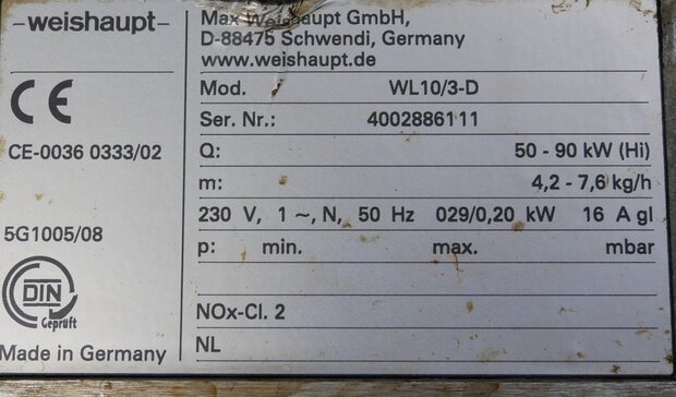 Weishaupt WL10/3-D drive 50 - 90 kW oil burner, single stage with servomotor