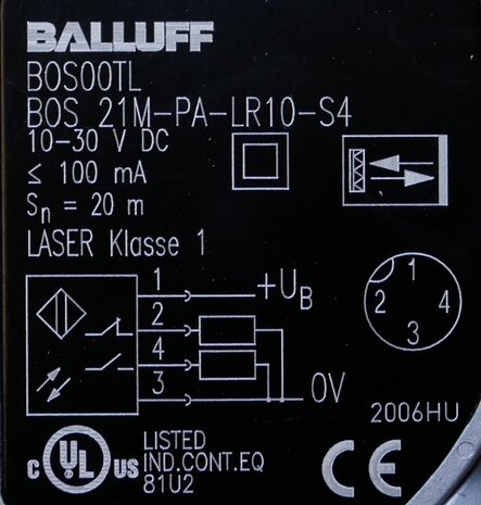 Balluff BOS00TL Retroreflex fotocel sensor, BOS 21M-PA-LR10-S4