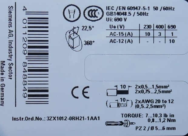 Siemens 3RH21311BF40 Hulpmagneetschakelaar, 3NO+1NC, DC110V