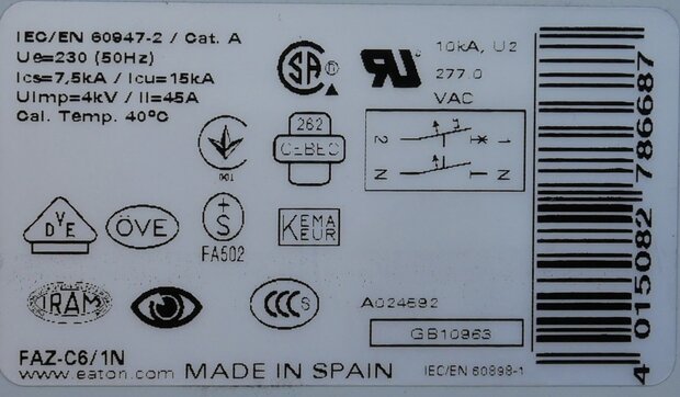 Eaton Moeller FAZ-C6/1N Installatieautomaat