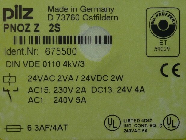 Pilz PNOZ-Z 2S Safety Relay 675500