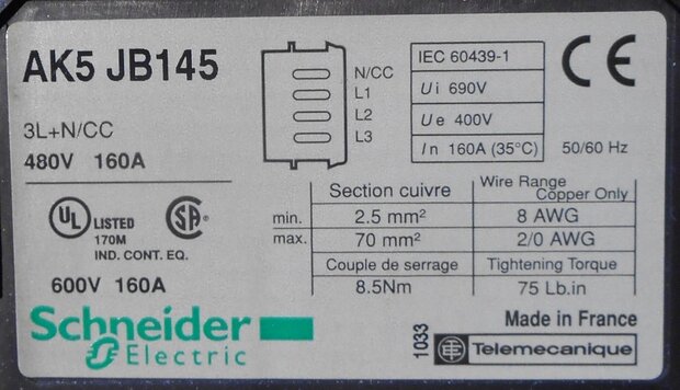 Schneider AK5 JB145 rail system voltage rail 560mm 057 678