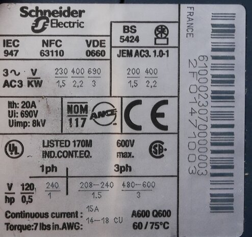 Telemecanique LC1K0610P7 Contactor 230V 6A 1NO