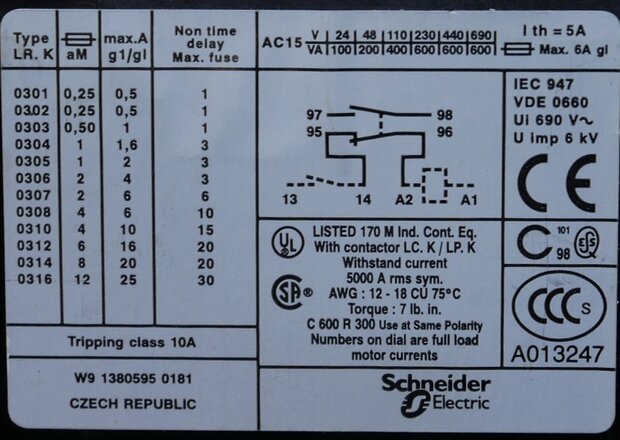 Telemecanique LR2K0312 Motor protection relay 3.7-5.5 A 1NO+1NC