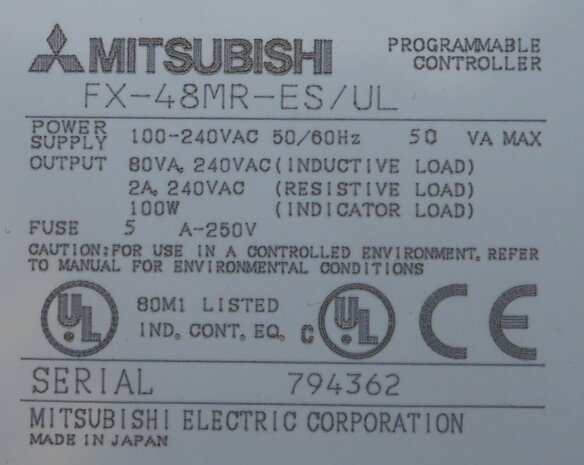 Mitsubishi FX-48MR-ES/UL Programmable Controller PLC, 100-240VAC