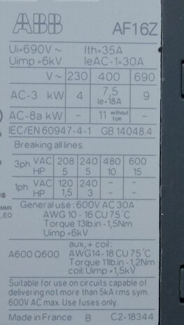 ABB AF16Z-30-10-21 Magneetschakelaar 7,5KW 400V 3P 1NO, 1SBL176001R2110