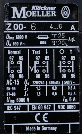 Moeller Z00-6 relais Thermische overbelastingsrelais 4-6A