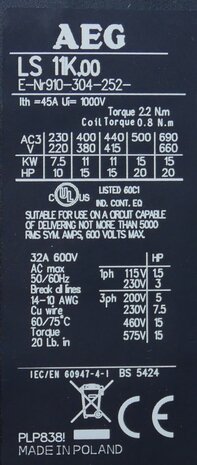 AEG LS 11K.00 magneetschakelaar 3P 45A 24V, 143524