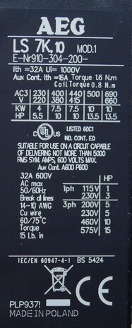 AEG LS 7K.10 contactor 3P 1NO 32A 24V, 143244