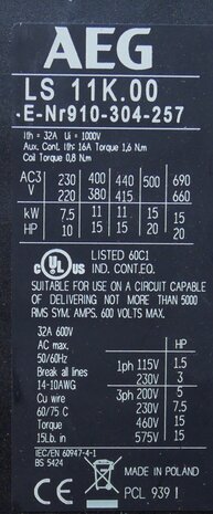 AEG LS 11K.00 magneetschakelaar 3P 45A 24V DC, 143589