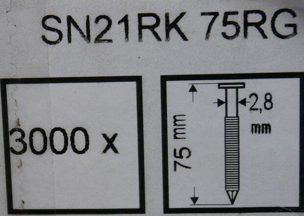 Bosch 2608200037 Rondkopstripspijker SN21RK 75RG 2,8 mm, 75 mm, verzinkt, gegroefd