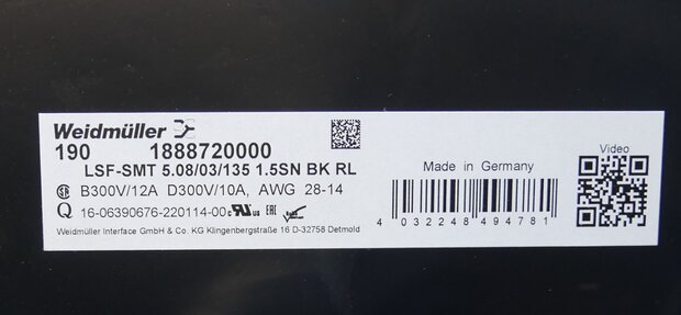 Weidmüller 1888720000 Spring force terminal block 1.5 mm² 3P