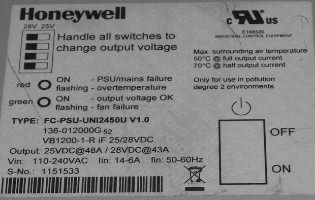 Honeywell FC-PSU-UNI2450U V1.0 voeding