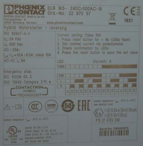 Phoenix Contact elr w3-24dc/500ac-9i motorstarter 2297057 omkeermotorstarter