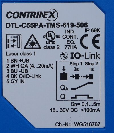 Contrinex DTL-C55PA-TMS-619-506 Laserafstandsmeter 18 - 30 V/DC, 628-000-704