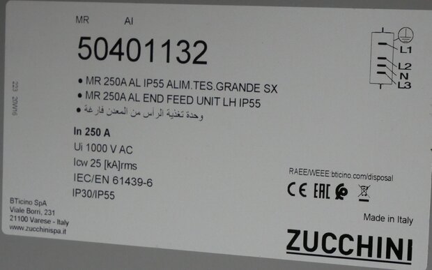 Legrand Zucchini 50401132 MR 250 Aluminium Kabelaansluiting metaal Links