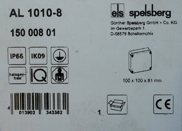 Spelsberg 15000801 Switch box empty 81x100x100mm wall mounting IP66 IK09