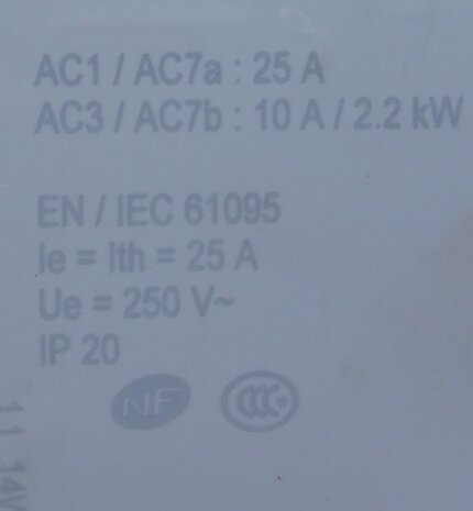 legrand 04116 contactor 25A 2NO control voltage 24V