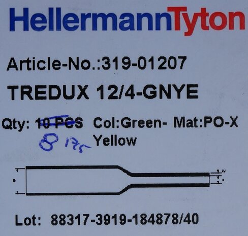 HellermannTyton 319-01207 TREDUX Krimpkous 3:1 dunwandig 12/4 groen/geel, 1 M (8 stuks)