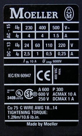 Moeller DILA-22 contactor 24V 50HZ 2NO 2NC, 276386