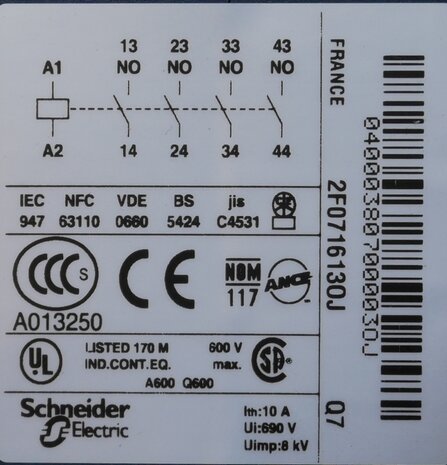 Telemecanique CA2KN40Q7 magneetschakelaar 380/400V AC 4 NO 10A, 048330