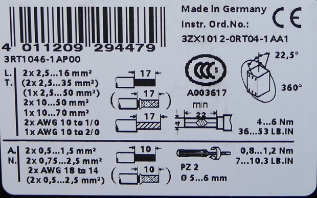 Siemens 3RT1046-1AP00 magneetschakelaar 3P 95A 230 V AC, 3RT10461AP00