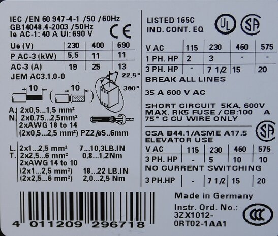 Siemens 3RT1026-1AF00 magneetschakelaar 3P 110V 40A, 3RT10261AF00