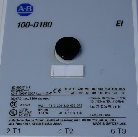 Allen Bradley 100-D180EA11 magneetschakelaar 208-277V AC 3P 1NC+1NO 180A
