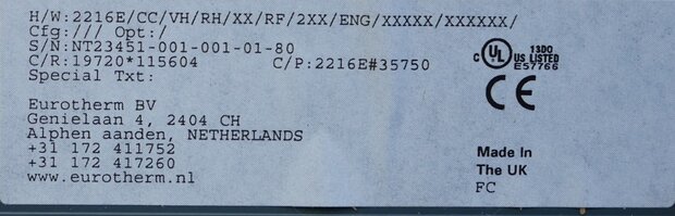 Eurotherm 2216E/CC/VH/RH/XX/RF/2XX/ENG/XXXXX/XXXXXX temperature controller