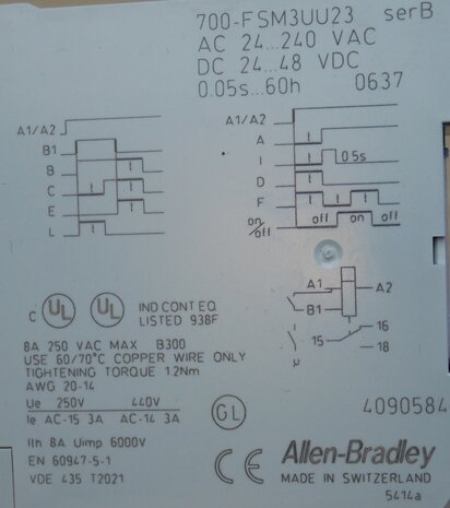 Allen Bradley 700-FSM3UU23 multi-function timer relay 0.05 sec to 60 hours, 24-240V