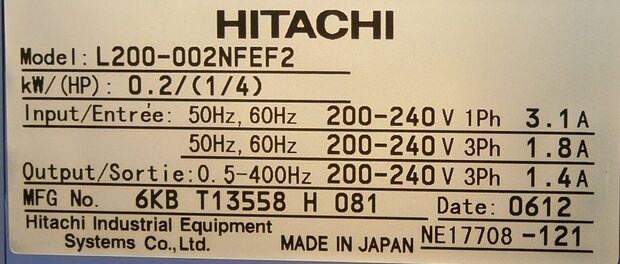 Hitachi Inverter L200-002NFE2 frequentieregelaar
