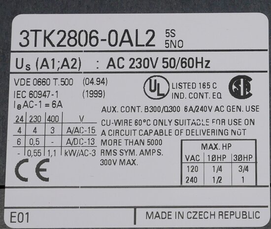 Siemens 3TK2806-0AL2 contactor 230V AC 5NO+1NC