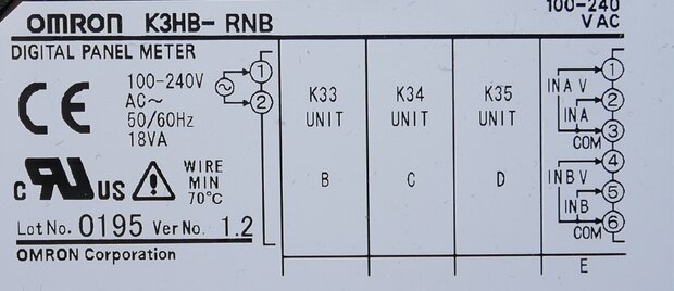 Omron K3HB-RNB Panel Meter 96x48 mm 100-240V AC