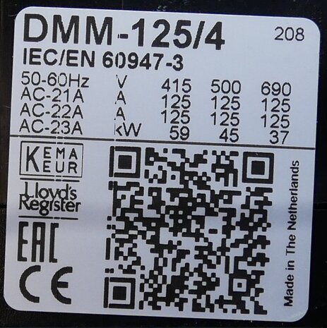 Eaton DMM-125/4 Lastscheider DMM, 125 A, 4-polig, met zwarte draaigreep en aandrijfas