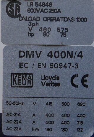 Holec DMV 400N/4 400A 4P M8 Lastscheider