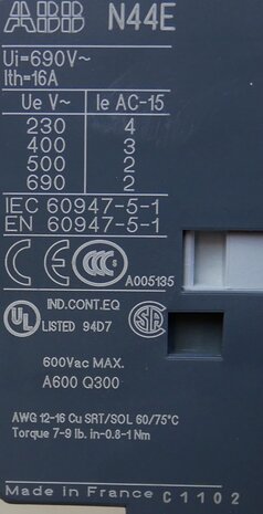 ABB N44E 220-230V 50Hz contactor 4NO+4NC 16A 1SBH131001R8044