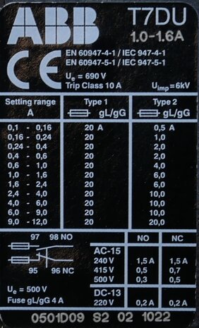 ABB T7 DU 1.6 Overload Relay Thermal 1-1.6 A 1SAZ111301R0006