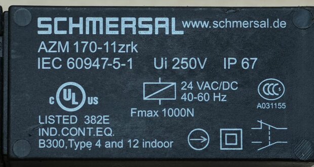 Schmersal AZM 170-11zrk Solenoid Interlock Switch 24V AC/DC