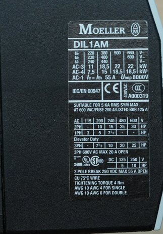 Moeller DIL1AM magneetschakelaar 24V 55A 3P 011886